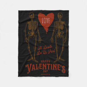 Retro Valentine Gothic Skeletons Couples Tee Fleece Blanket