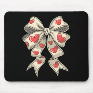 Retro Valentine Heart Coquette Bow For Women Girls Mouse Pad