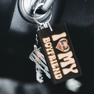 Retro Valentine Heart Photo I Love My Boyfriend Key Ring