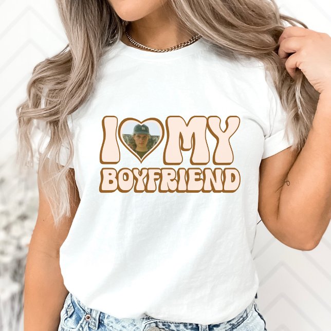 Retro Valentine Heart Photo I Love My Boyfriend T-Shirt (Retro Valentine's Day Heart Photo I Love My Boyfriend T-Shirt)