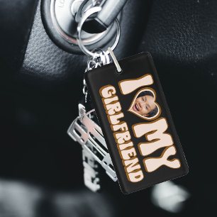 Retro Valentine Heart Photo I Love My Girlfriend Key Ring