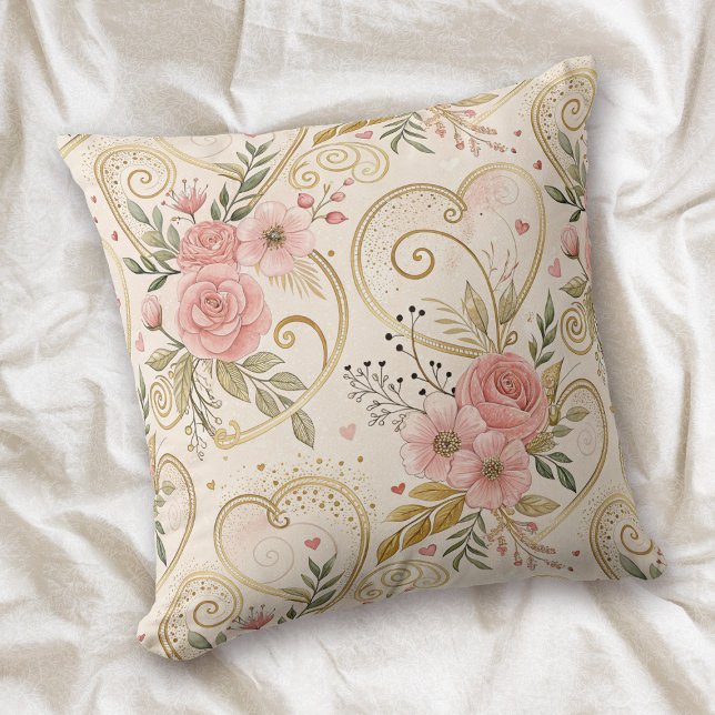 Retro Valentine Hearts and Roses Pattern Cushion (Creator Uploaded)
