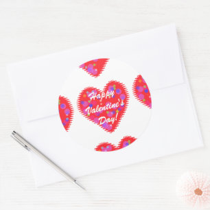 Retro Valentine Hearts Classic Round Sticker
