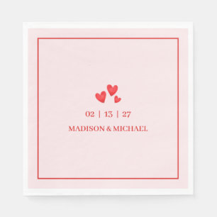 Retro Valentine Hearts Wedding Red Pink Napkin