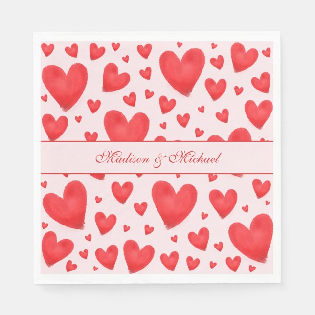 Retro Valentine Hearts Wedding Red Pink Napkin (Front)