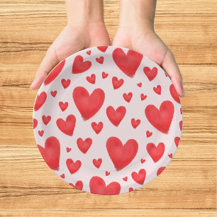 Retro Valentine Hearts Wedding Red Pink Paper Plate