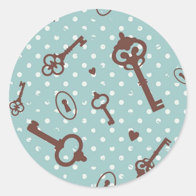 Retro Valentine Keys Classic Round Sticker (Front)