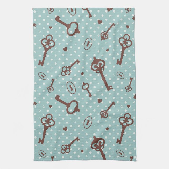 Retro Valentine Keys Tea Towel (Vertical)