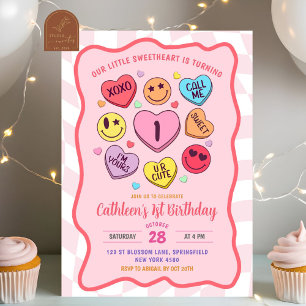 Retro valentine Pink Girl Heart Candy Invitation