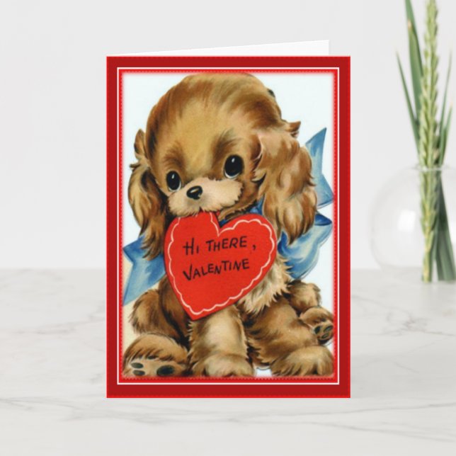 Retro Valentine Puppy- Valentines Greeting Card (Front)