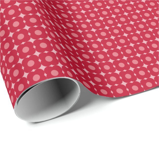 Retro Valentine Red Pink Modern Flower Pattern  Wrapping Paper (Roll Corner)