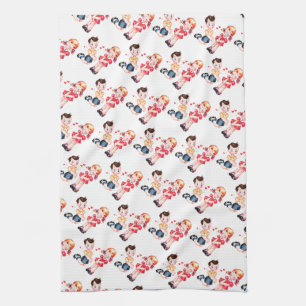 Retro Valentine’s Girl & Boy Tea Towel