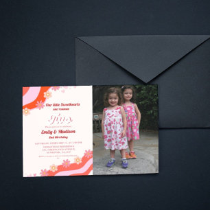 Retro Valentine Sweetheart Twin 2nd Birthday Invitation