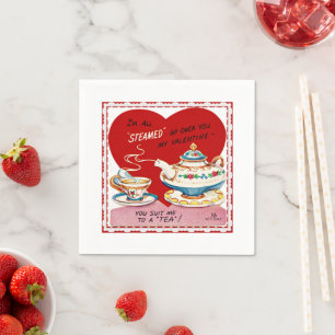 Retro Valentine Tea Cup and Teapot Paper Napkin