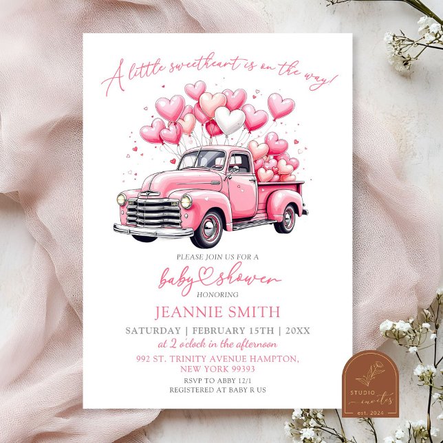 Retro Valentine Truck Sweetheart Baby Shower Invitation (Creator Uploaded)
