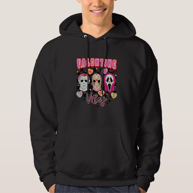 Retro Valentine Vibes Horror Characters Hoodie (Front)