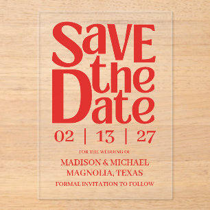 Retro Valentine Wedding Photo Red Pink Acrylic Invitations