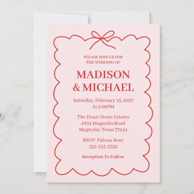 Retro Valentine Wedding Photo Red Pink Invitation (Front)
