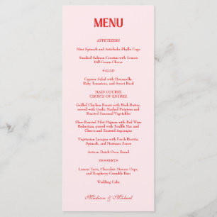 Retro Valentine Wedding Photo Red Pink Menu