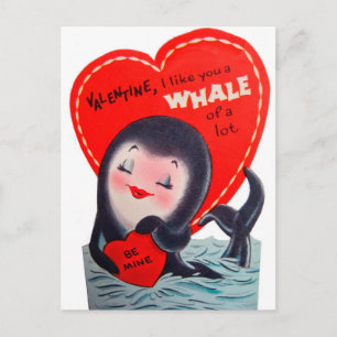 Retro Valentine whale Holiday cute postcard