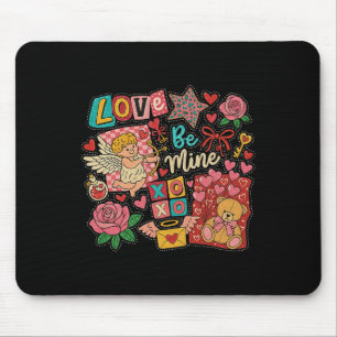 Retro Valentine Xoxo Be Mine Pink Cupid Chequered Mouse Pad