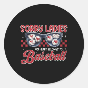 Retro Valentines Baseball Boy My Heart Belongs To Classic Round Sticker