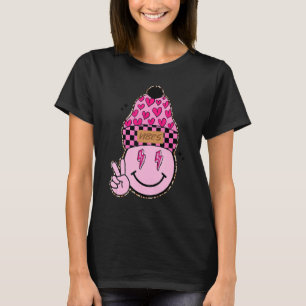 Retro Valentine's Day Beanie Happy Face Pink Check T-Shirt