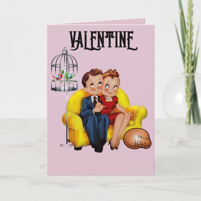 RETRO VALENTINE'S DAY CAT GREETING CARD (Front)