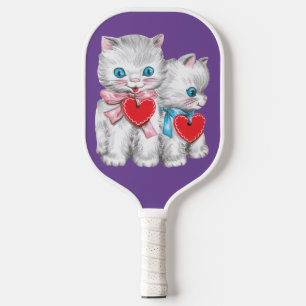 Retro Valentine's Day Cats, Vintage Cute Kitten Pickleball Paddle