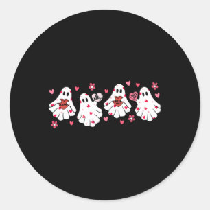 Retro Valentines Day Cute Ghost Boo Spooky Womens Classic Round Sticker
