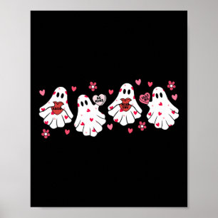 Retro Valentines Day Cute Ghost Boo Spooky Womens Poster