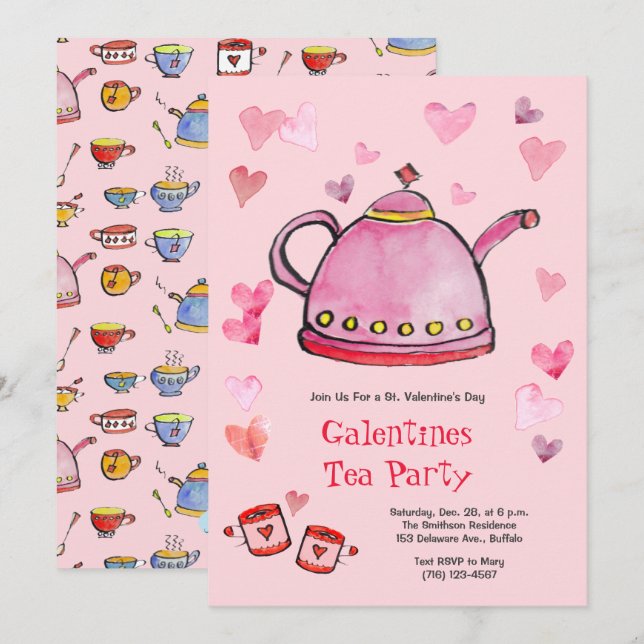 Retro Valentine's Day Galentines Tea Party Lunch Invitation (Front/Back)