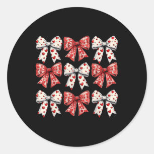Retro Valentines Day Heart Coquette Bow Women Kids Classic Round Sticker