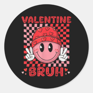 Retro Valentines Day Heart Valentine Bruh Boys Gir Classic Round Sticker