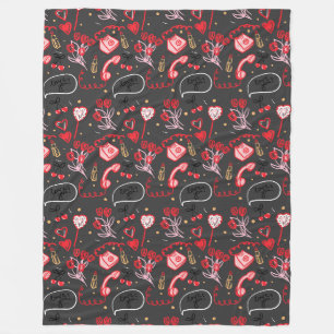 Retro Valentine's Day Love Doodles Fleece Blanket