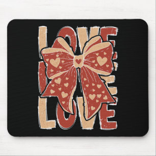 Retro Valentine's Day Love Heart Coquette Bow Wome Mouse Pad