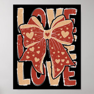 Retro Valentine's Day Love Heart Coquette Bow Wome Poster