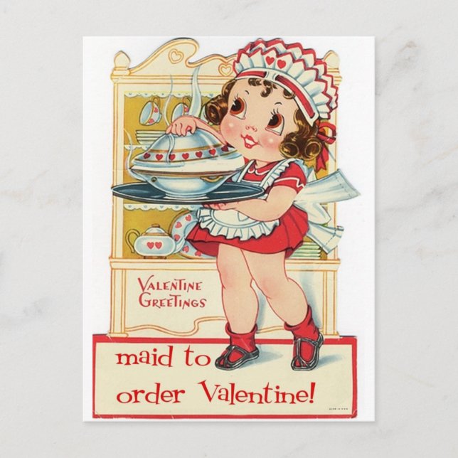 Retro Valentine's Day Maid Holiday Postcard (Front)