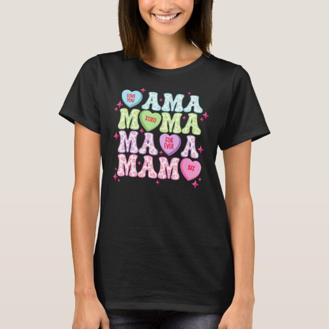 Retro Valentine's Day Mama Heart Groovy Love Mum T-Shirt (Front)