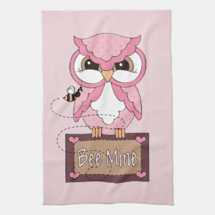 Retro Valentine's Day Owl Tea Towel