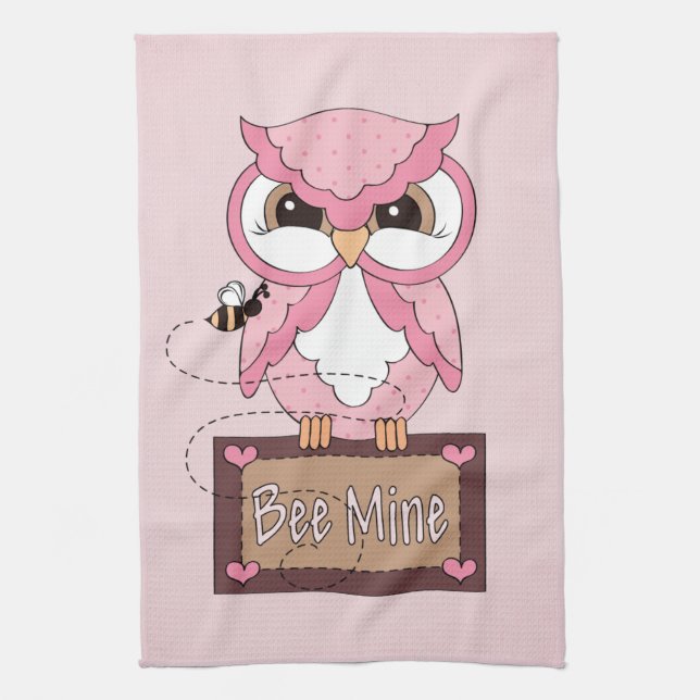 Retro Valentine's Day Owl Tea Towel (Vertical)