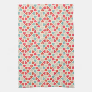 Retro Valentine's Day Pattern Tea Towel