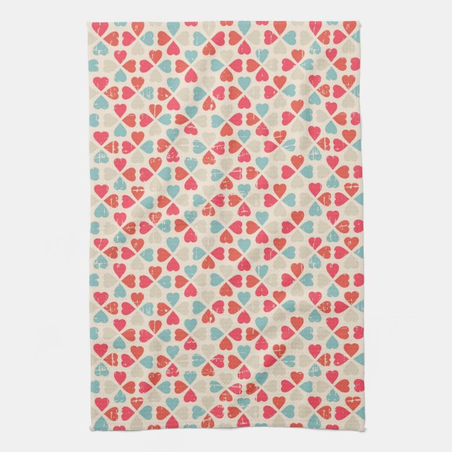 Retro Valentine's Day Pattern Tea Towel (Vertical)