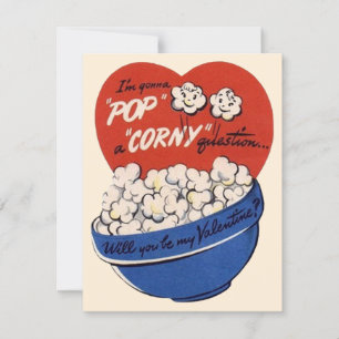 Retro Valentines Day, Popcorn Pop a Corny Question Holiday Card