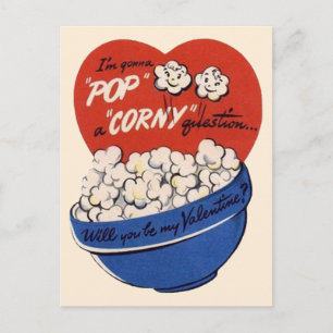 Retro Valentines Day, Popcorn Pop a Corny Question Holiday Postcard