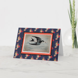 RETRO VALENTINE'S DAY SWALLOW IN FLIGHT BLANK CARD