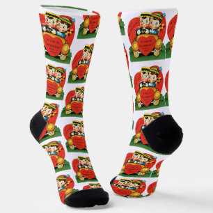 Retro Valentine's Day, Vintage Boy and Girl in Car Socks