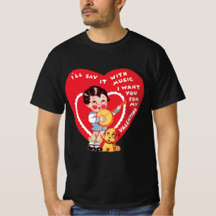 Retro Valentine's Day, Vintage Boy Music Banjo T-Shirt