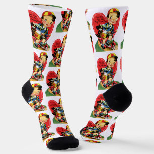 Retro Valentine's Day, Vintage Boy on a Scooter Socks