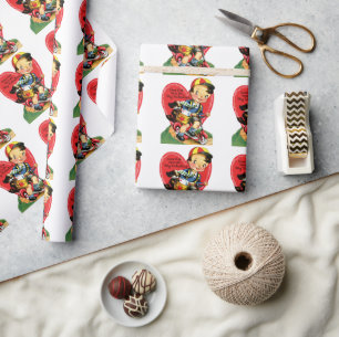 Retro Valentine's Day, Vintage Boy on a Scooter Wrapping Paper